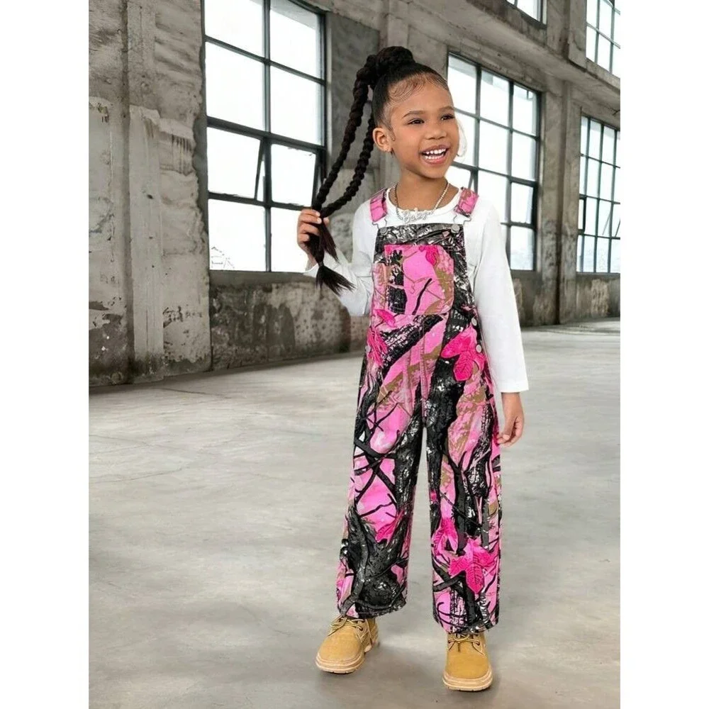 SHEIN Girls' Y2K  Cute Street Fashion Retro Pink Tie-Dye Denim  Bib Coveralls - Picture 2 of 9